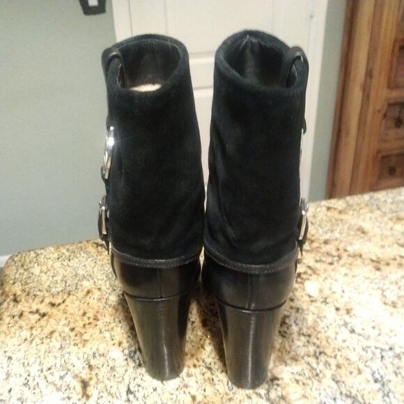 Michael Kors Signature Black Leather Ankle Suede Fulton Harness Boots Sz 10 M - Picture 8 of 13
